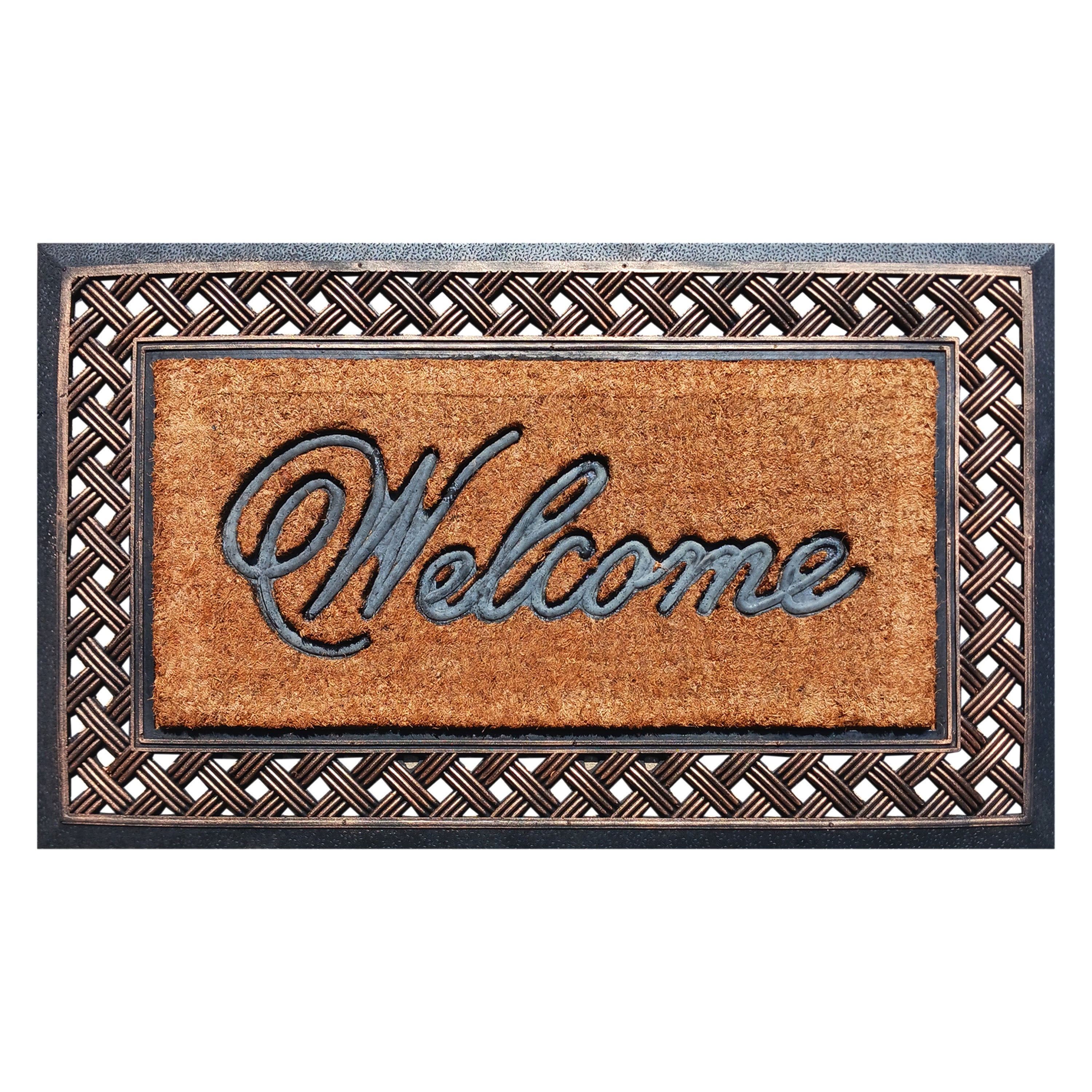 rubber coir door mat welcome woven border outdoor