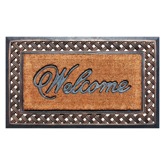 rubber coir door mat welcome woven border outdoor