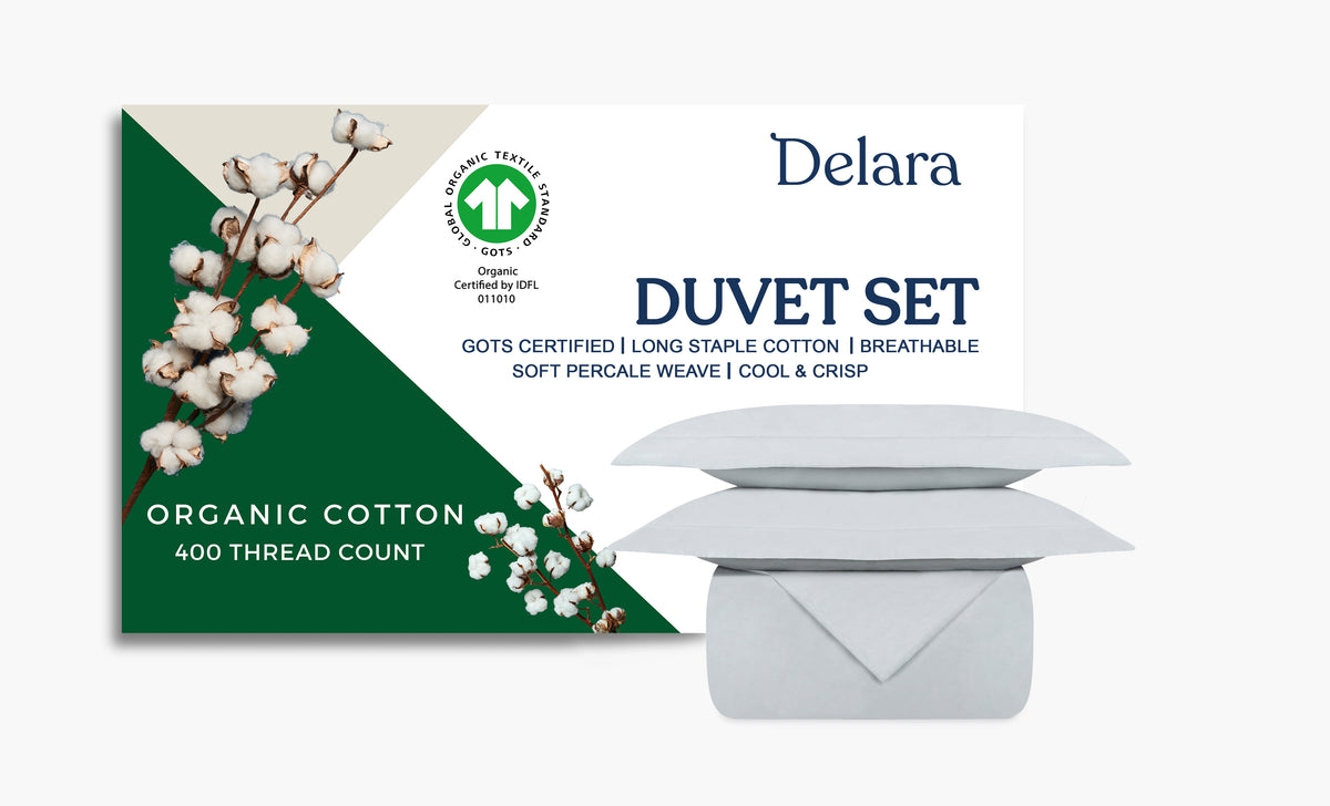 Delara GOTS Certified 100% Organic Cotton Percale Duvet Cover Set and Sham 400TC, Ultra Soft, Smooth & Breathable