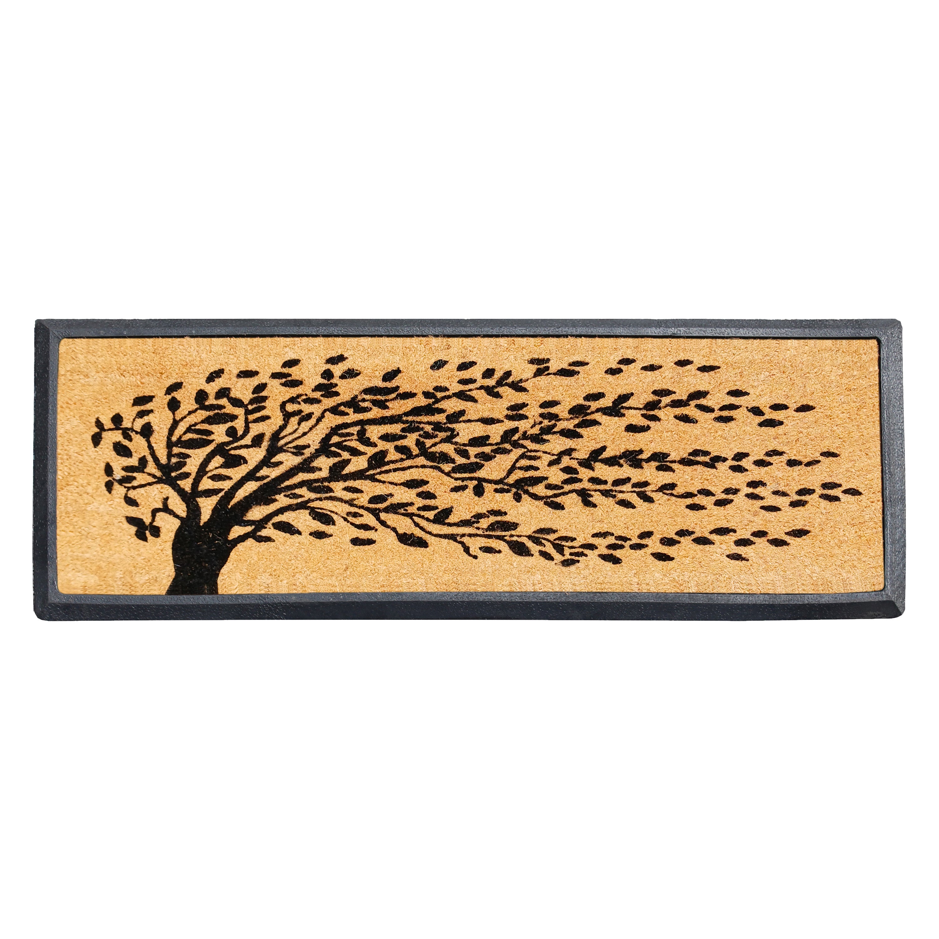 rubber coir door mat windblown tree outdoor entryway