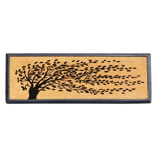 rubber coir door mat windblown tree outdoor entryway
