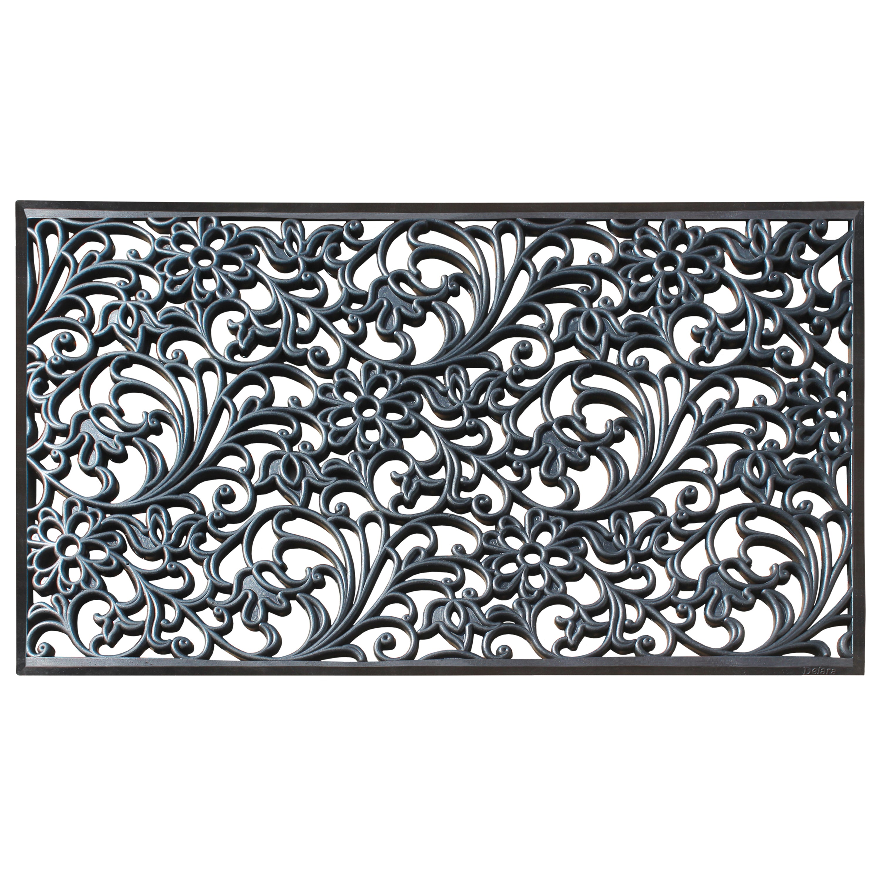 heavy duty rubber door mat with floral scroll pattern
