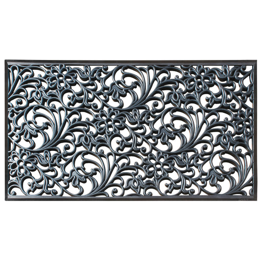 heavy duty rubber door mat with floral scroll pattern