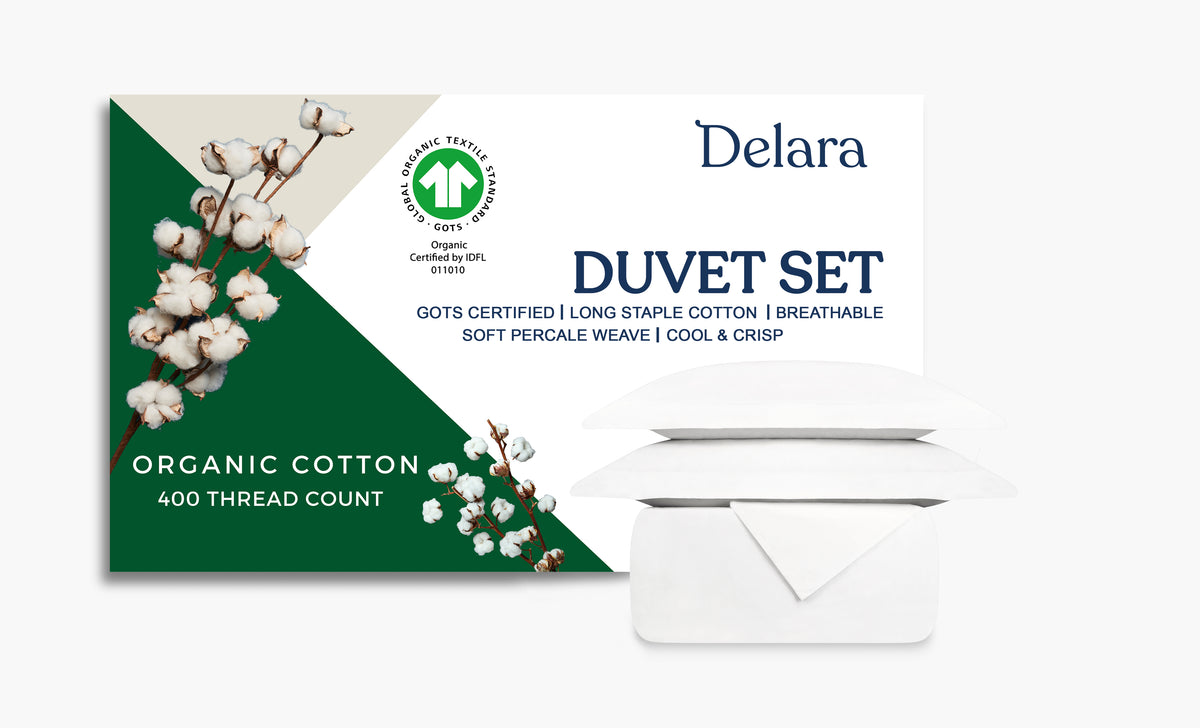 Delara GOTS Certified 100% Organic Cotton Percale Duvet Cover Set and Sham 400TC, Ultra Soft, Smooth & Breathable