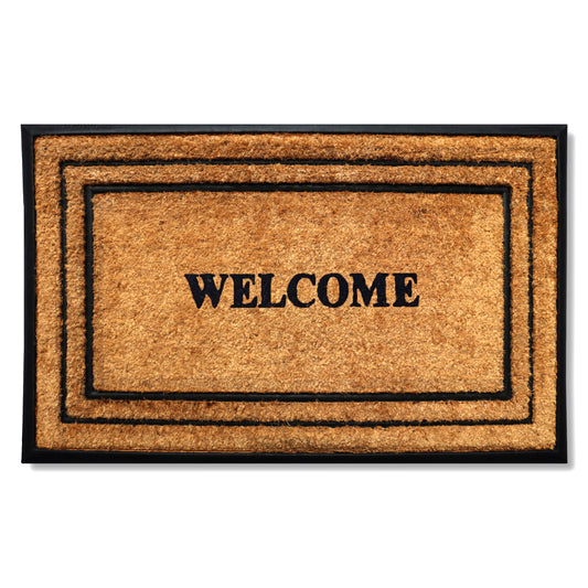 coir door mat welcome double border outdoor entryway