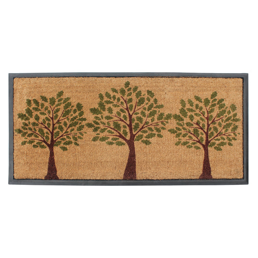 Coir door mat with tree design for outdoor entrance