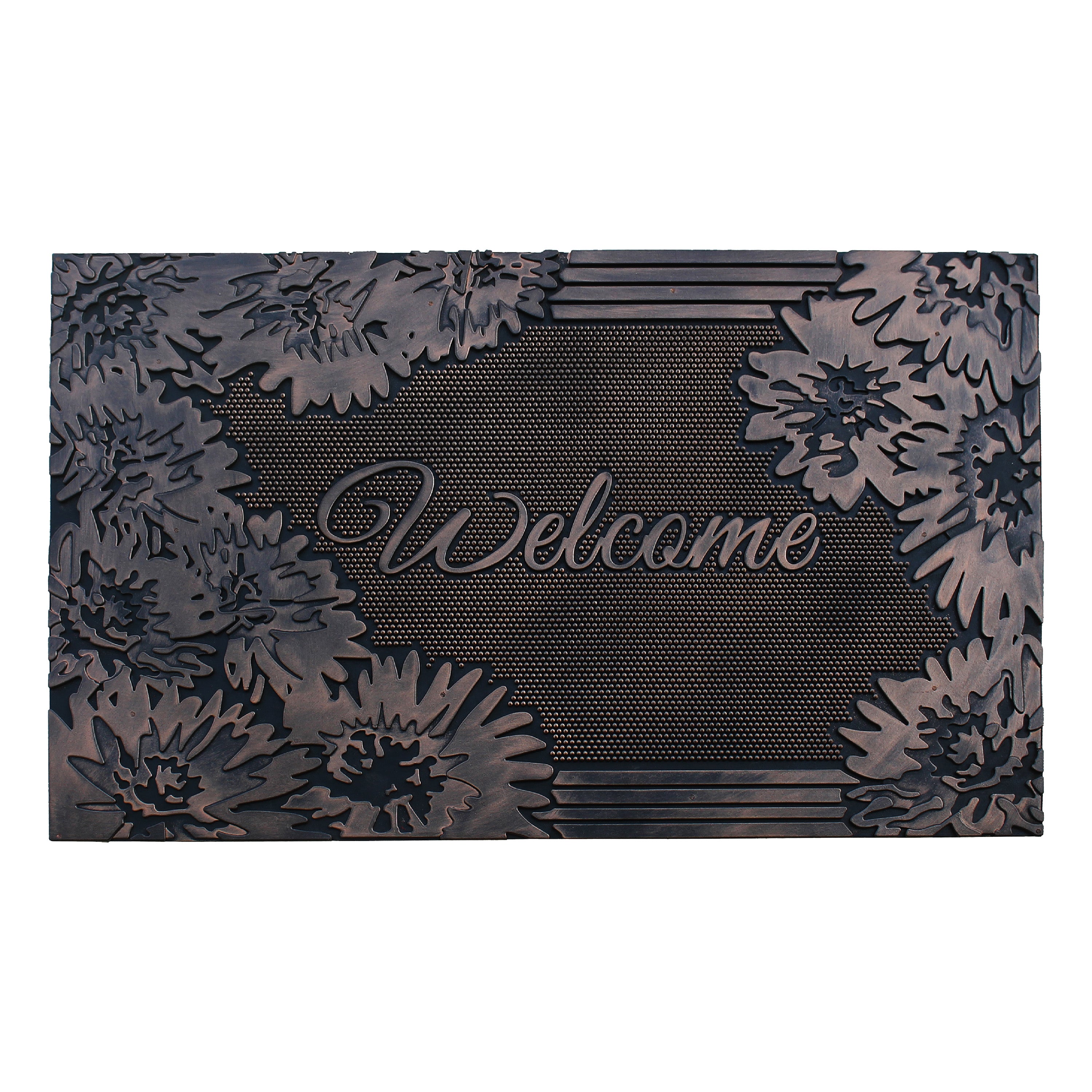 floral welcome rubber outdoor doormat for front door