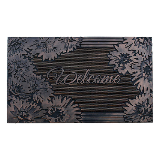 floral welcome rubber outdoor doormat for front door