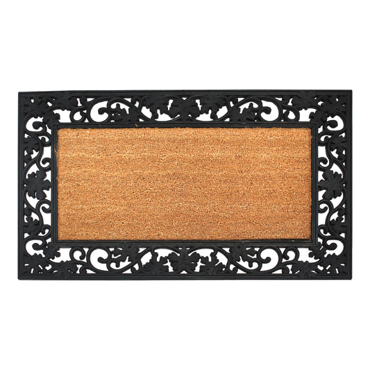 rubber coir door mat ornate border outdoor entryway
