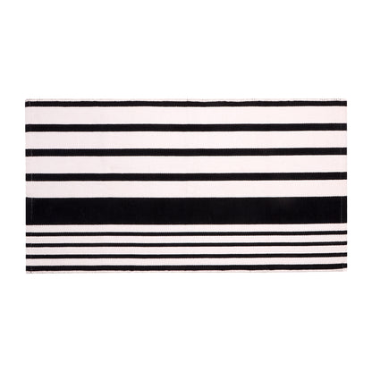 A1HC Black and White Striped 24"x51" Hand-Woven Cotton Front Door Rug