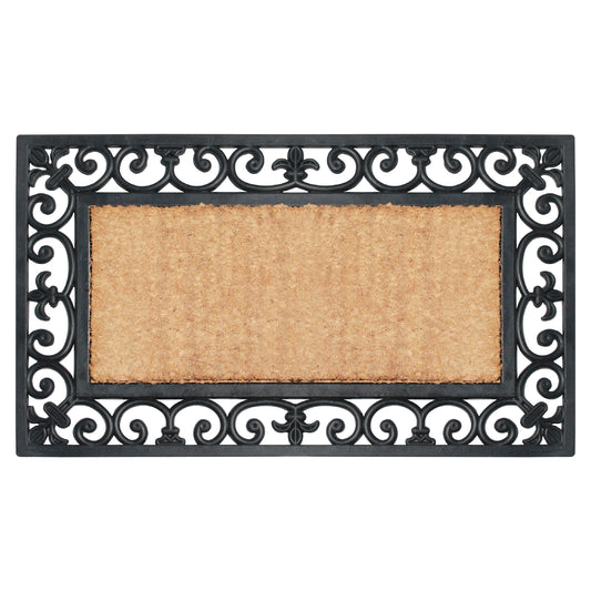 rubber coir door mat scroll border outdoor entryway