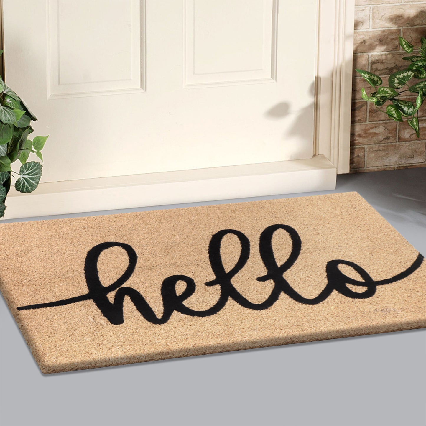 A1HC Natural Coir Flocked Door mat with Heavy Duty Non-Slip PVC Backing, Low-Profile Durable Doormat