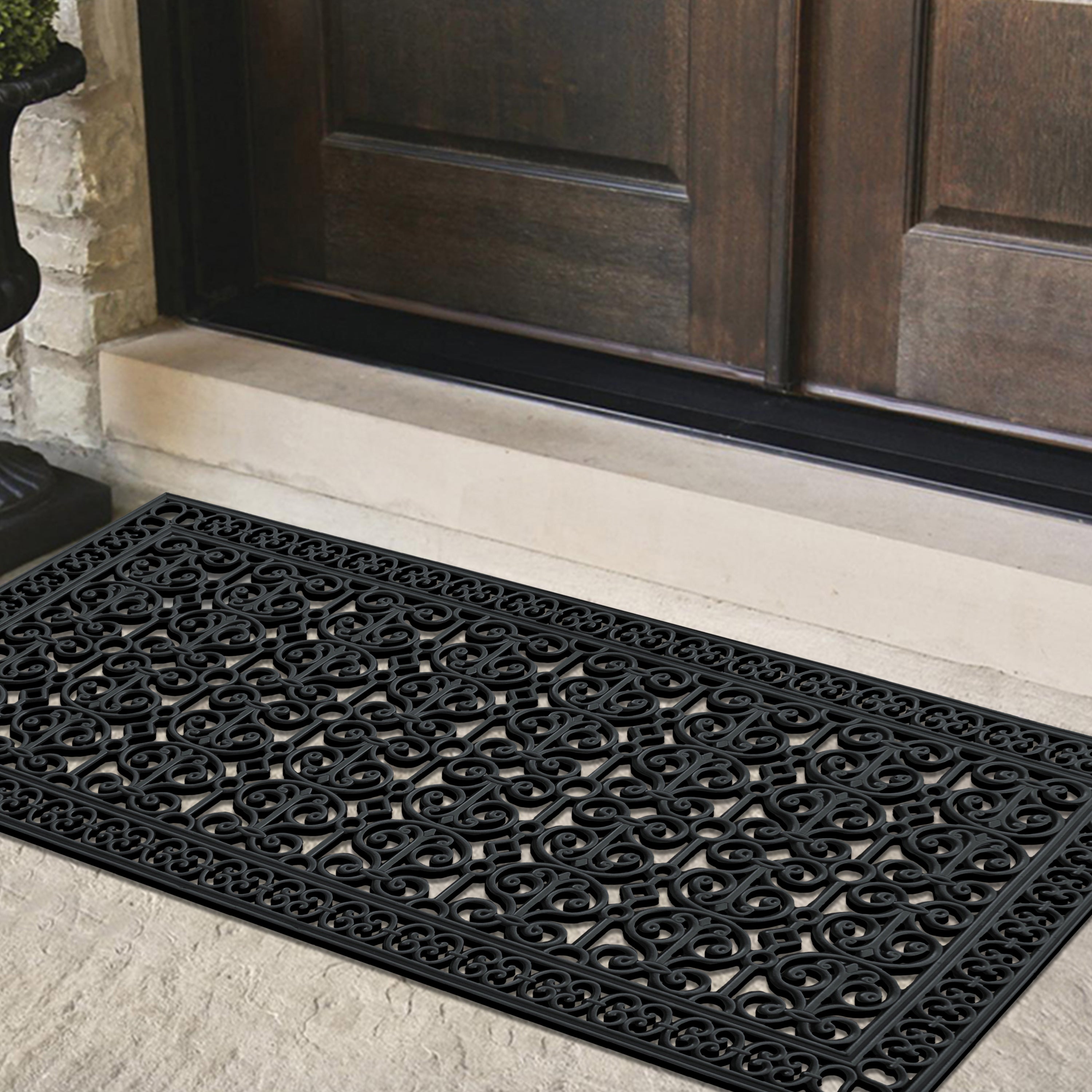 decorative scrollwork rubber doormat for front door