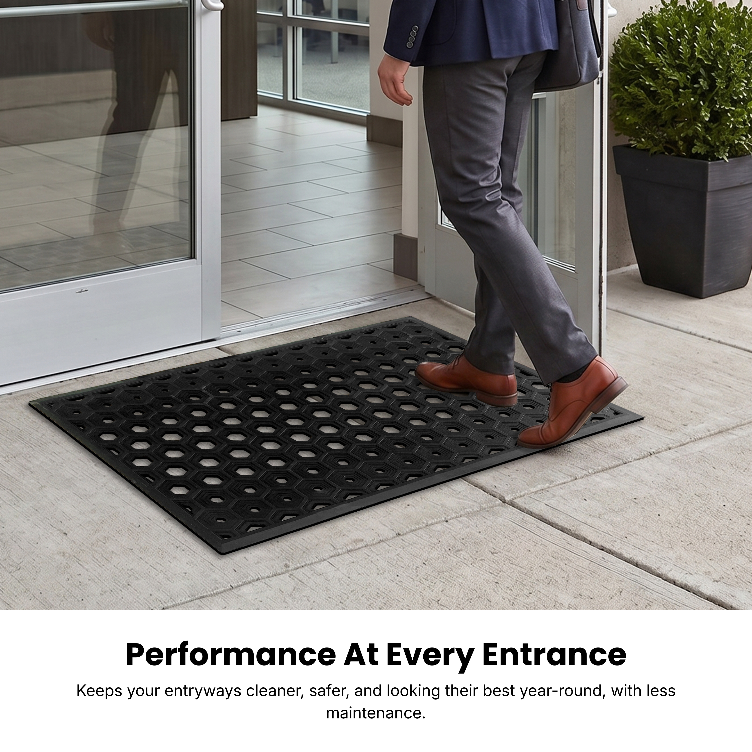Heavy duty rubber door mat for commercial high traffic entrance