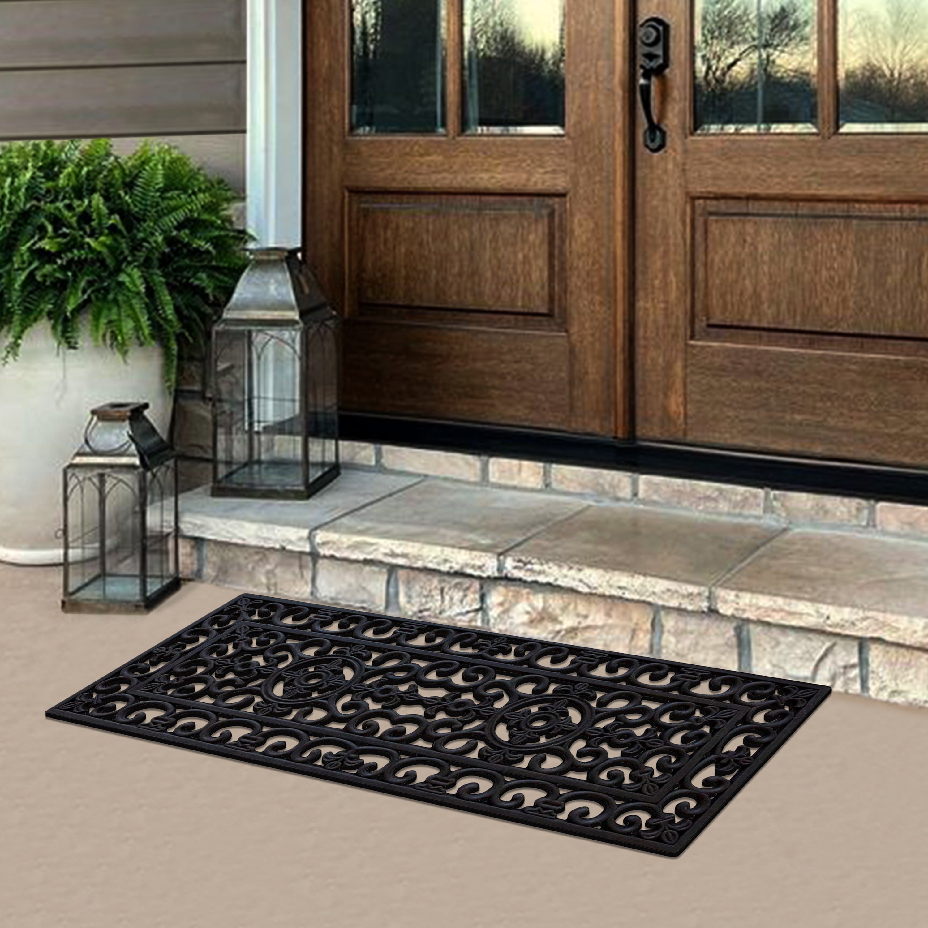 heavy duty rubber doormat with medallion scroll design