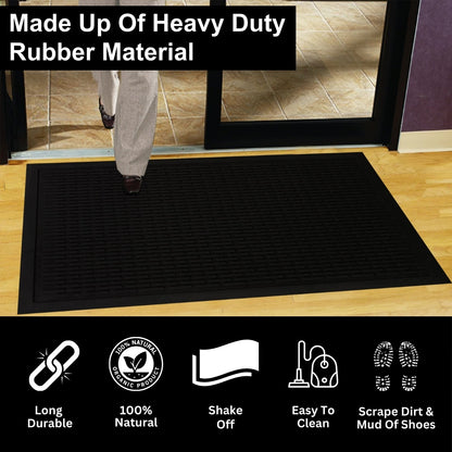 A1HC Natural Rubber Premium Capsule Scrapper Floor Mat for Commercial & Heavy Traffic Area Black