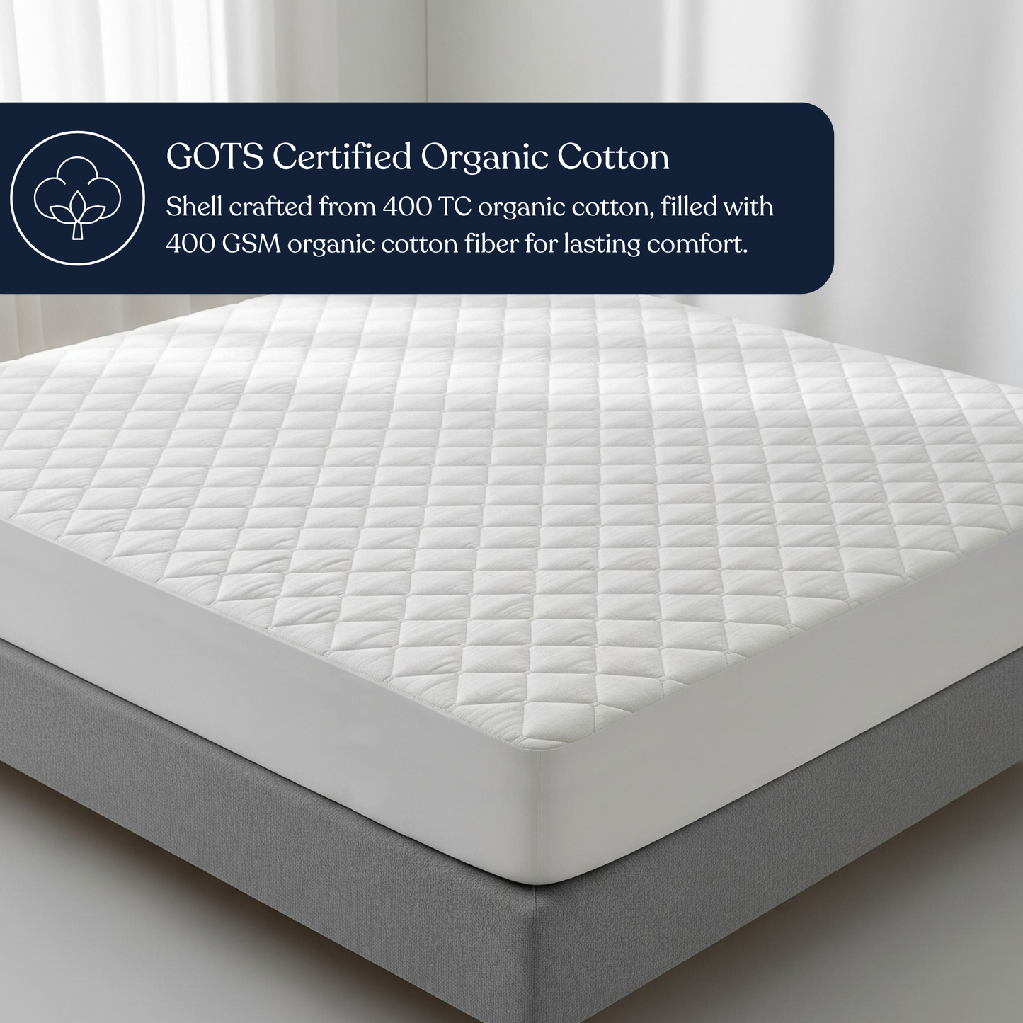 Delara 100% Organic Cotton Quilted Mattress Protector, GOTS Certified, 400 TC, Plush 0.25" Padding, Deep Pocket up to 18", Machine Washable