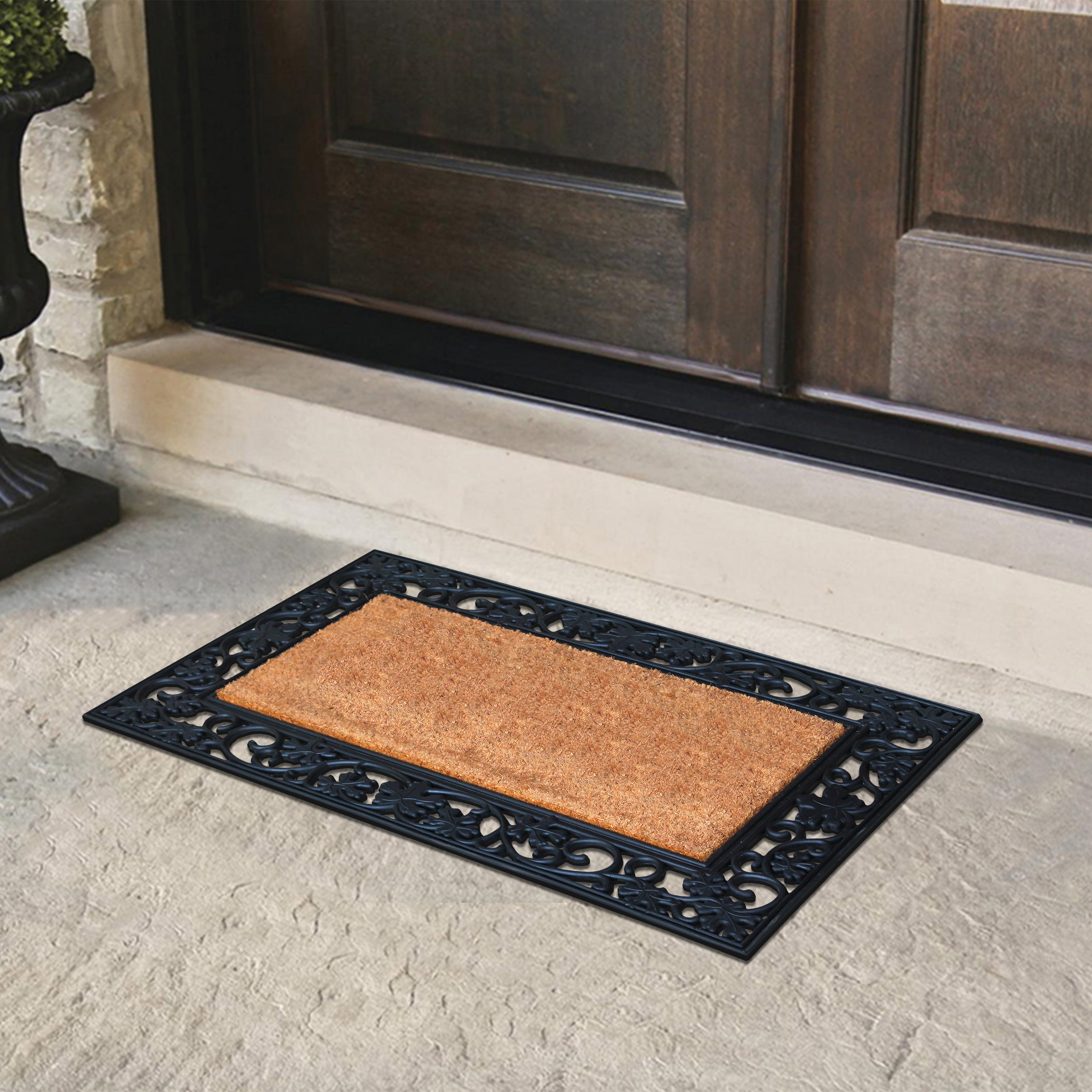 coir doormat with decorative rubber frame front door