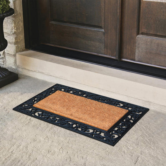 coir doormat with decorative rubber frame front door
