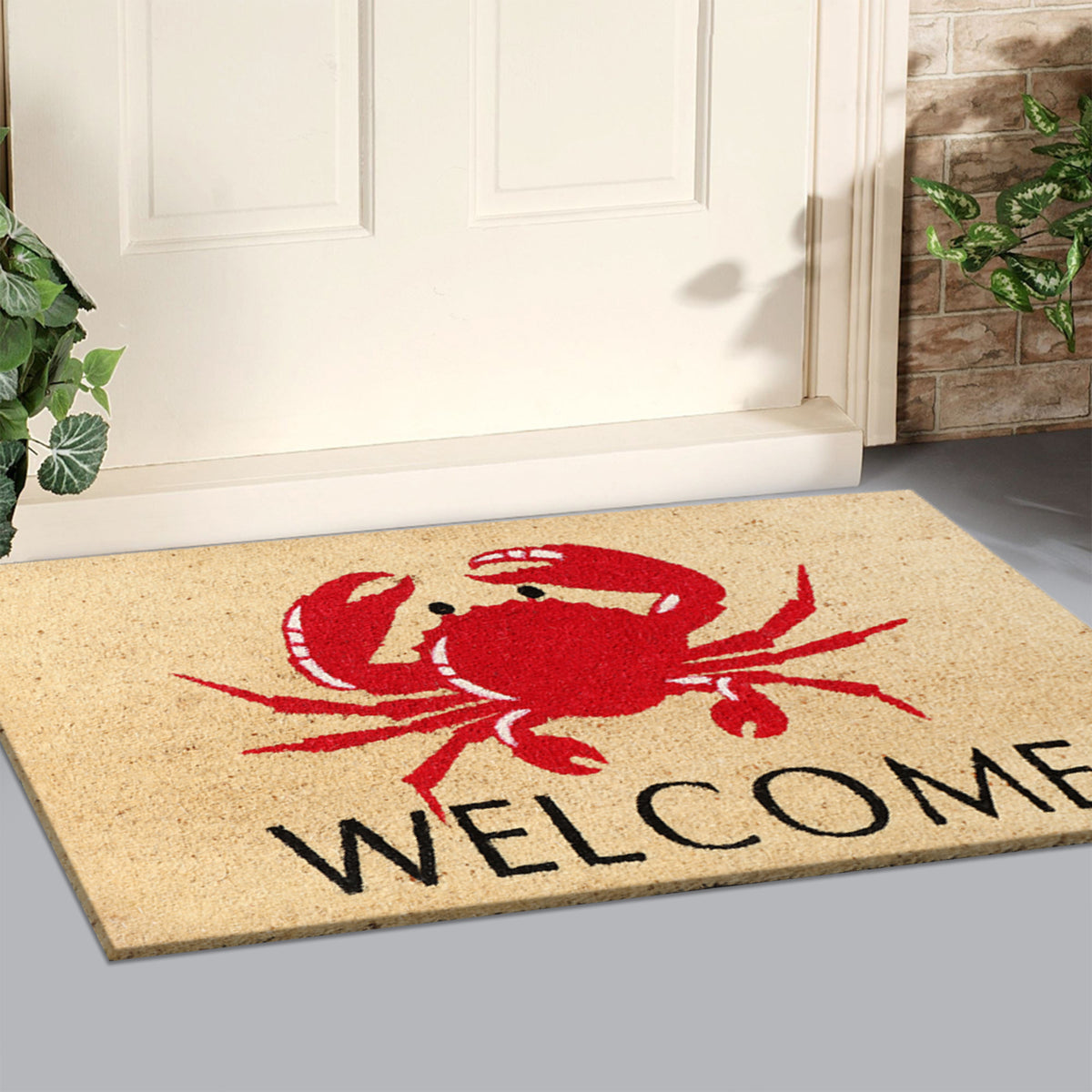 A1HC Natural Coco Coir Door Mat Crab Welcome Coastal Doormat with Heavy Duty Non-Slip PVC Backing - 18" x 30" - Easy to Clean, Welcome Mat for Home, Low-Profile Durable Doormat