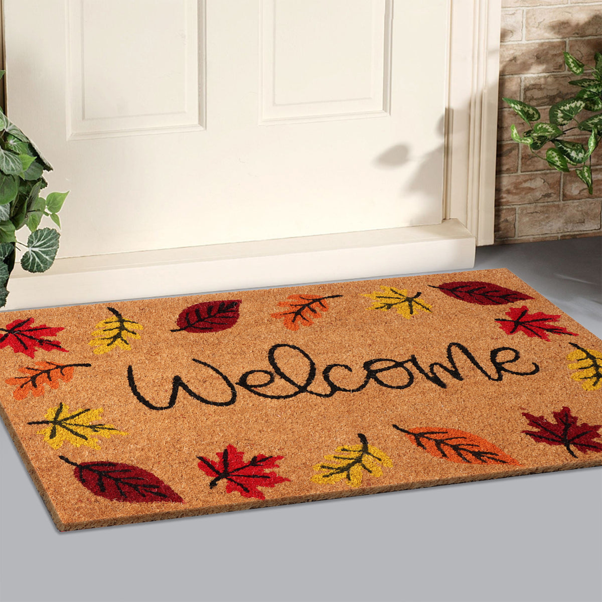 A1HC Natural Coco Coir Door Mat Autumn Leaves Doormat with Heavy Duty Non-Slip PVC Backing - 18" x 30" - Easy to Clean, Welcome Mat for Home, Low-Profile Durable Doormat