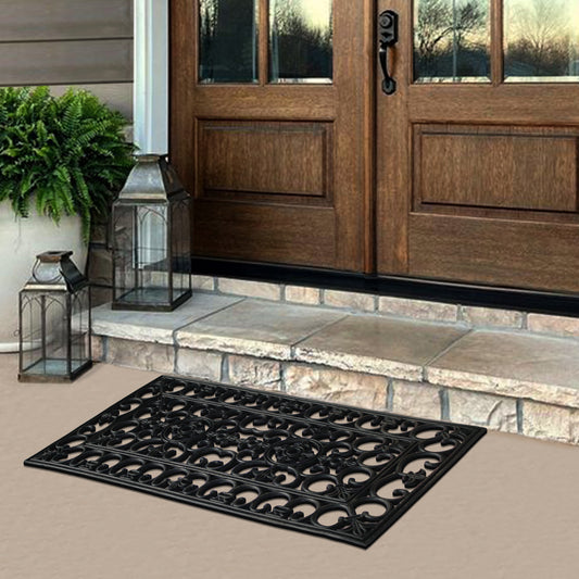 scrollwork rubber outdoor door mat with drainage design
