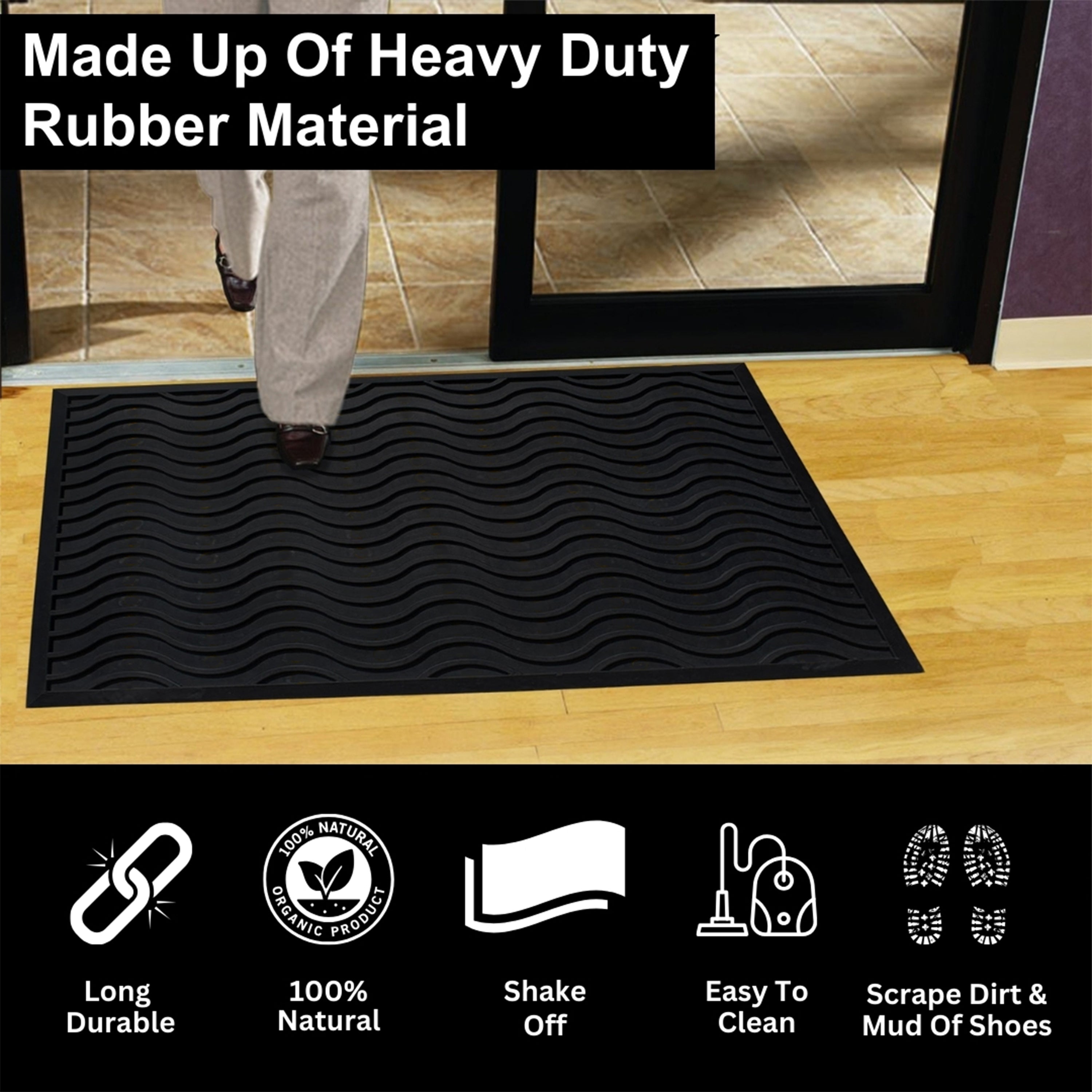 A1HC Commercial Rubber Floor Mat – Heavy Duty Non-Slip Wave Pattern Drainage Rubber Entry Mat Indoor Outdoor
