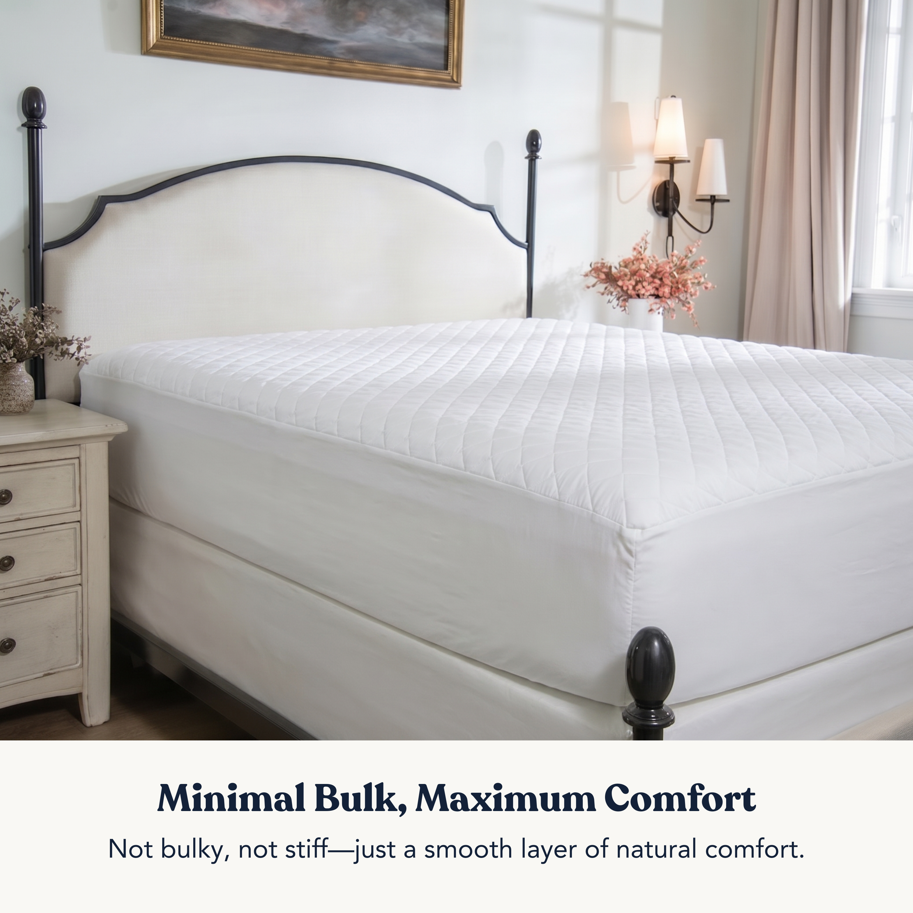 Delara Quilted Cotton Mattress Pad Cover, 100% GOTS Certified Organic Cotton Shell & Fill, 400TC, 300 GSM, 0.25" Padding, Breathable, Machine Washable