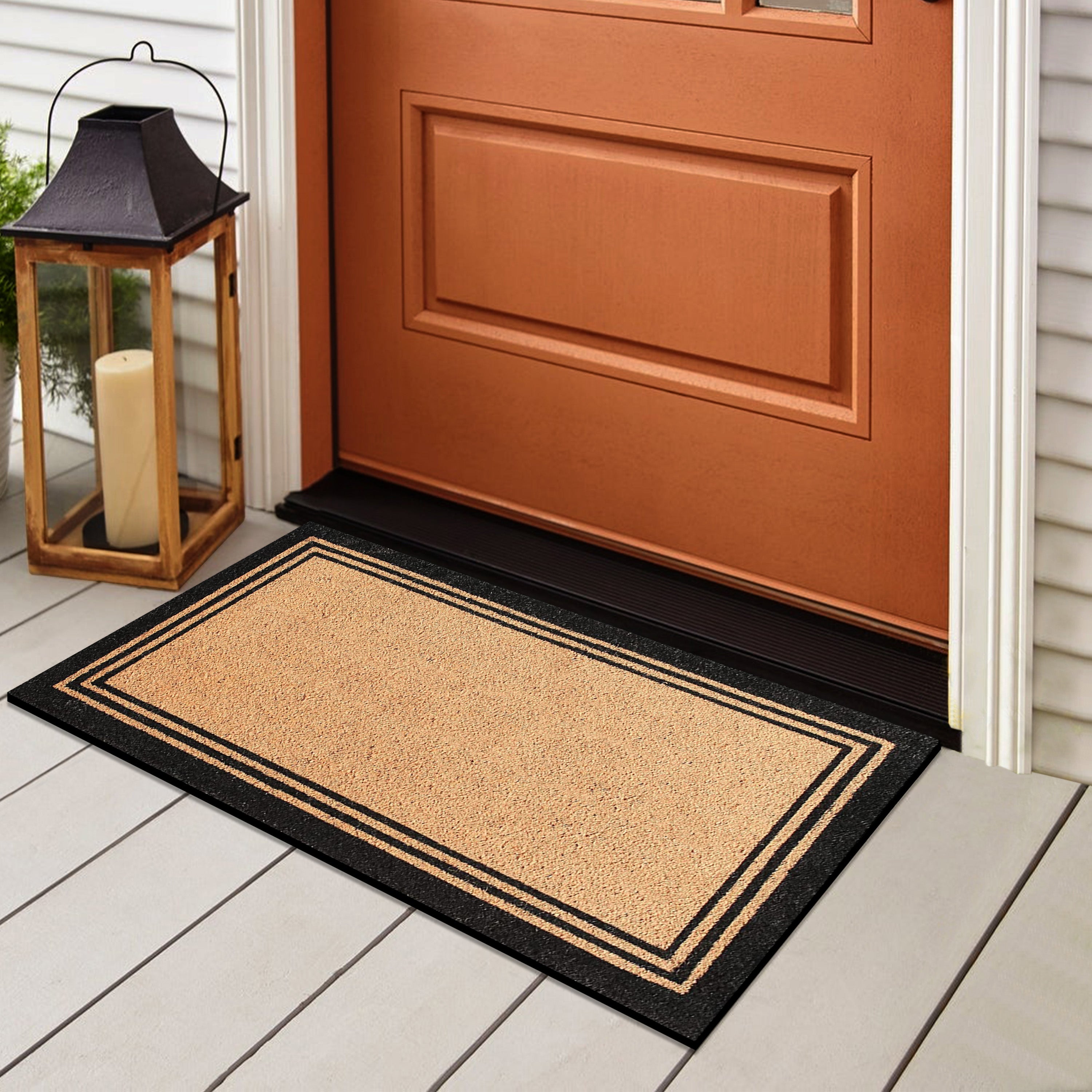 A1HC Border Design Coir Door Mat – Outdoor Coco Coir Front Door Mat with Non-Slip PVC Backing for Entryway, Porch & Patio