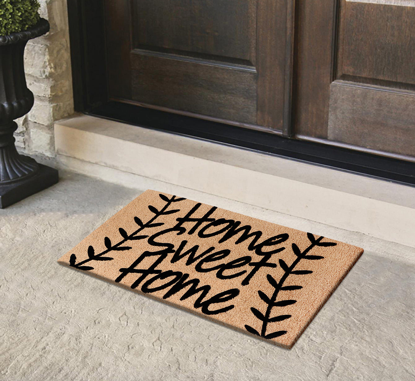 A1HC Natural Coir Flocked Door mat with Heavy Duty Non-Slip PVC Backing, Low-Profile Durable Doormat