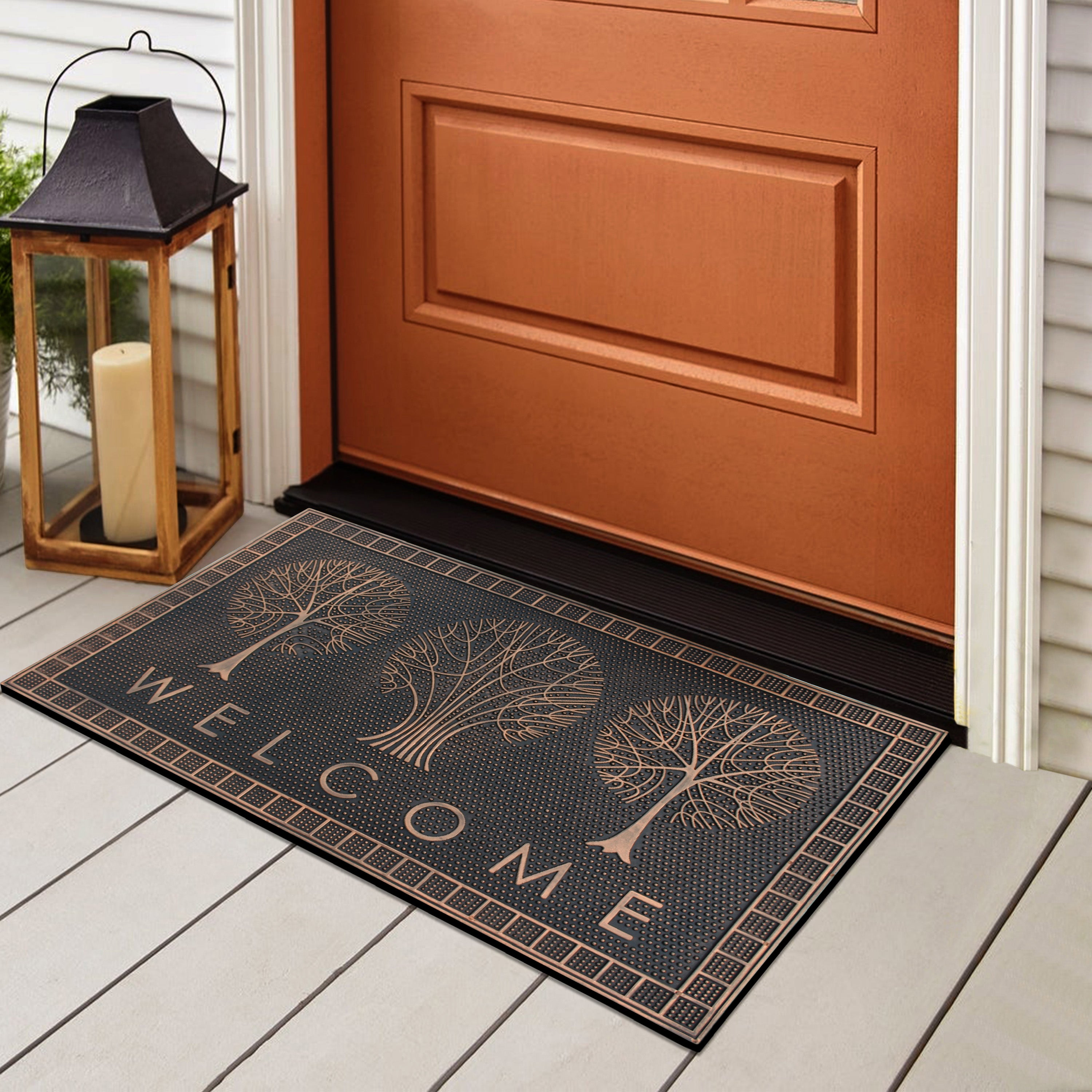 Outdoor front door mat with non slip rubber backing