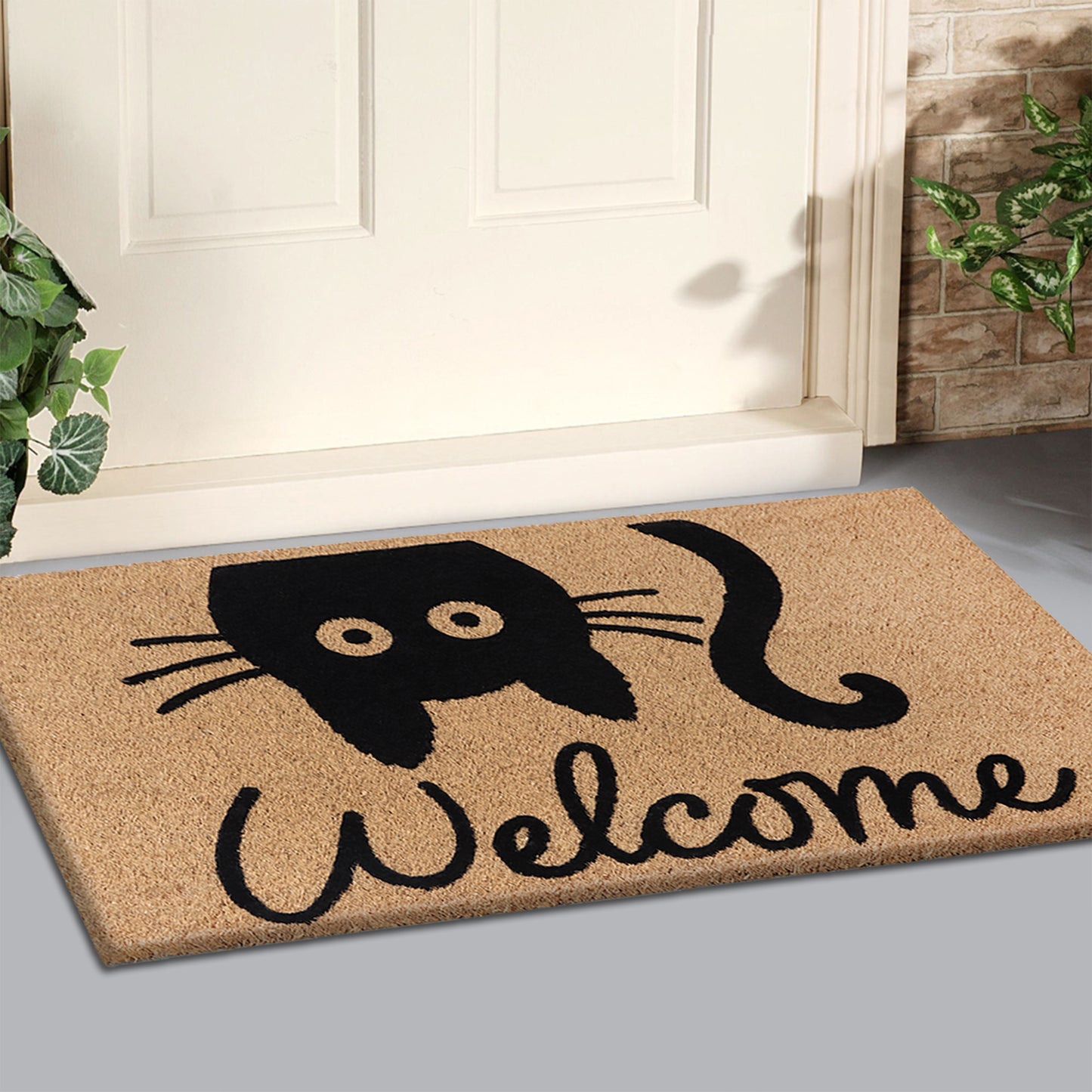 A1HC Natural Coir Flocked Door mat with Heavy Duty Non-Slip PVC Backing, Low-Profile Durable Doormat
