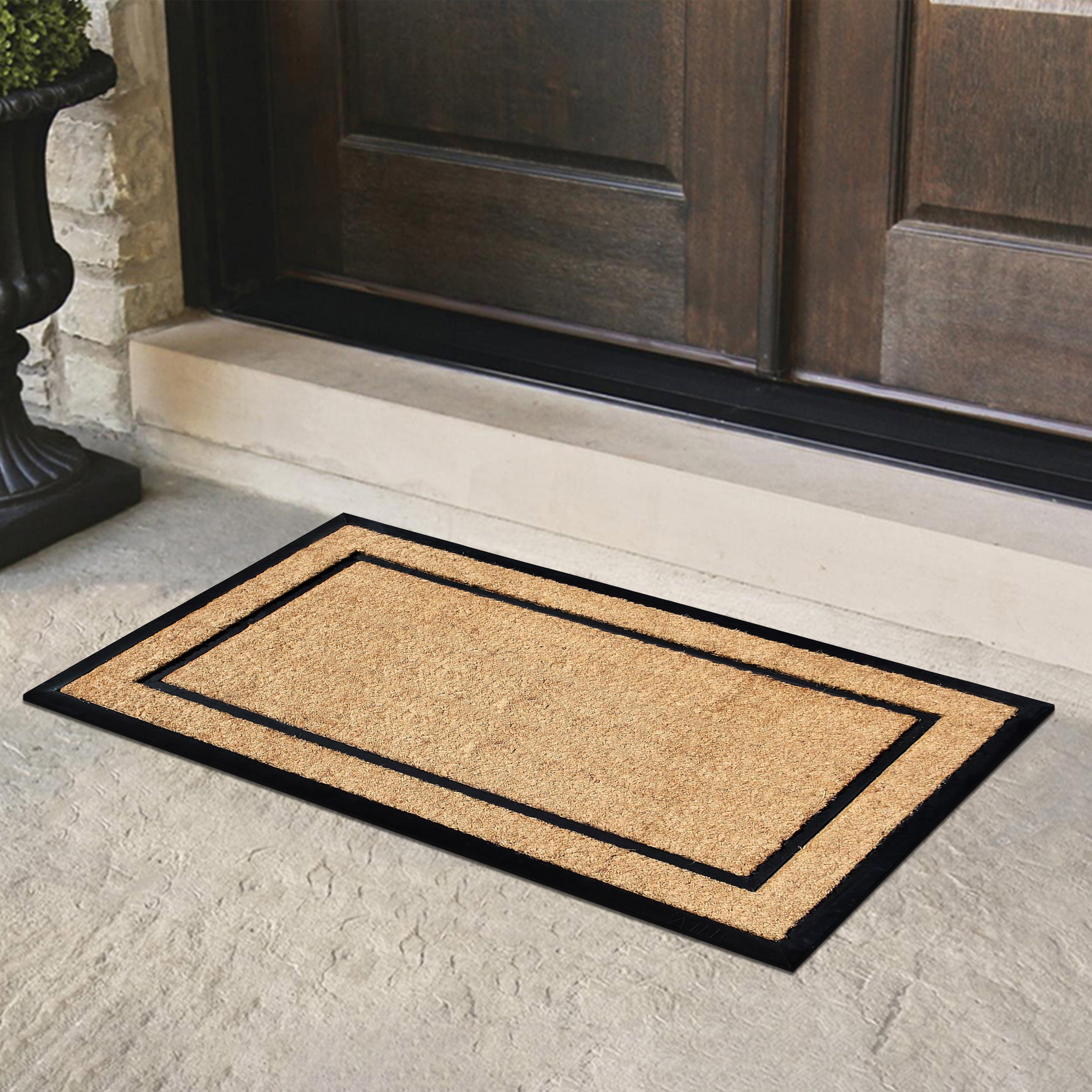 Outdoor coir doormat with non-slip rubber backing