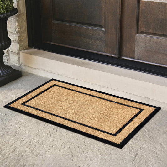 Outdoor coir doormat with non-slip rubber backing