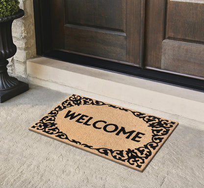 A1HC Natural Coir Flocked Door mat with Heavy Duty Non-Slip PVC Backing, Low-Profile Durable Doormat