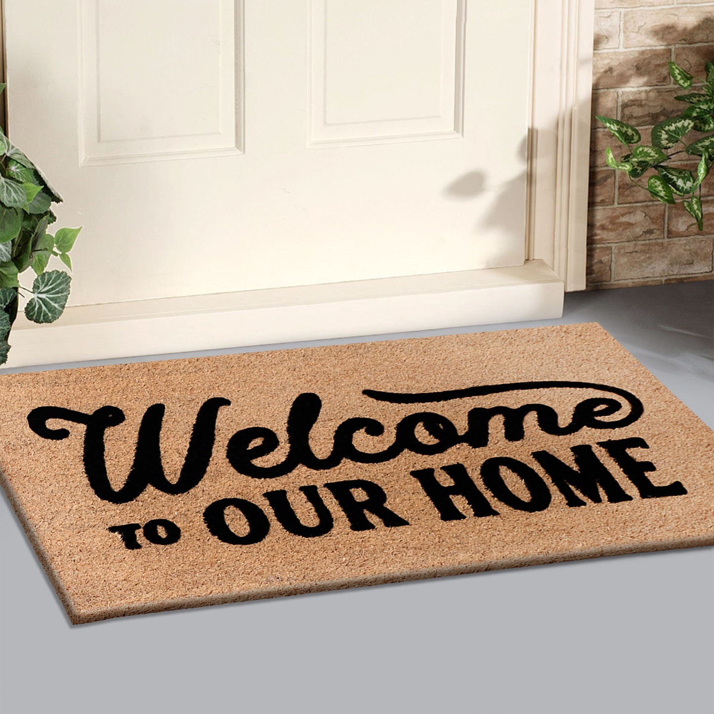 A1HC Natural Coir Flocked Door mat with Heavy Duty Non-Slip PVC Backing, Low-Profile Durable Doormat