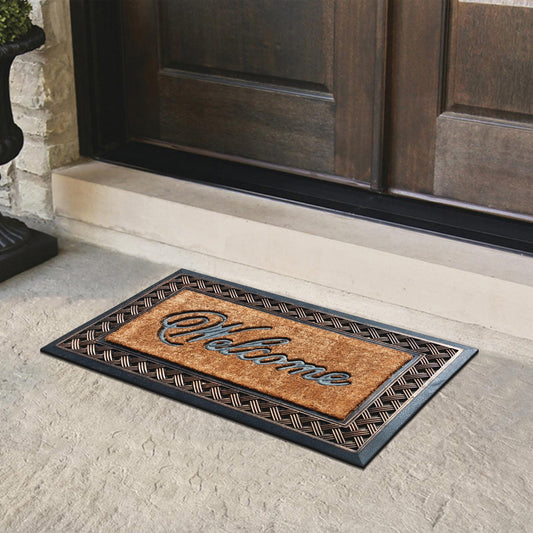 coir doormat with welcome script front door mat