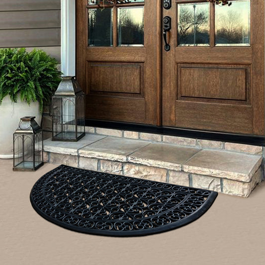 scrollwork half moon rubber doormat outside entrance