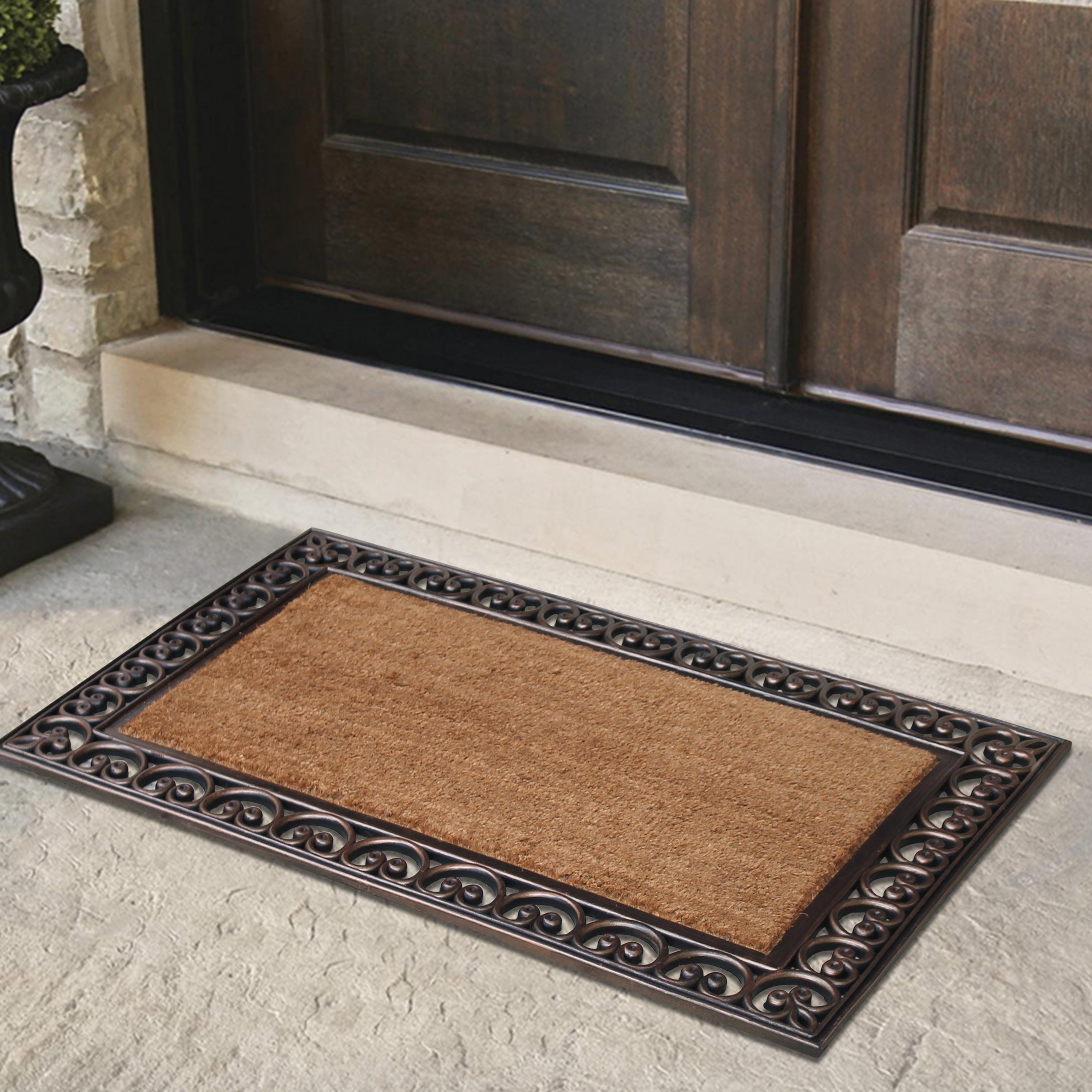 A1HC Plain Coir Rubber Door Mat 30" x 48" Outdoor Entryway Front Door Mat with Scroll Border