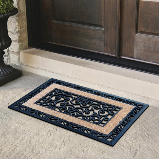 coir doormat with decorative rubber frame design