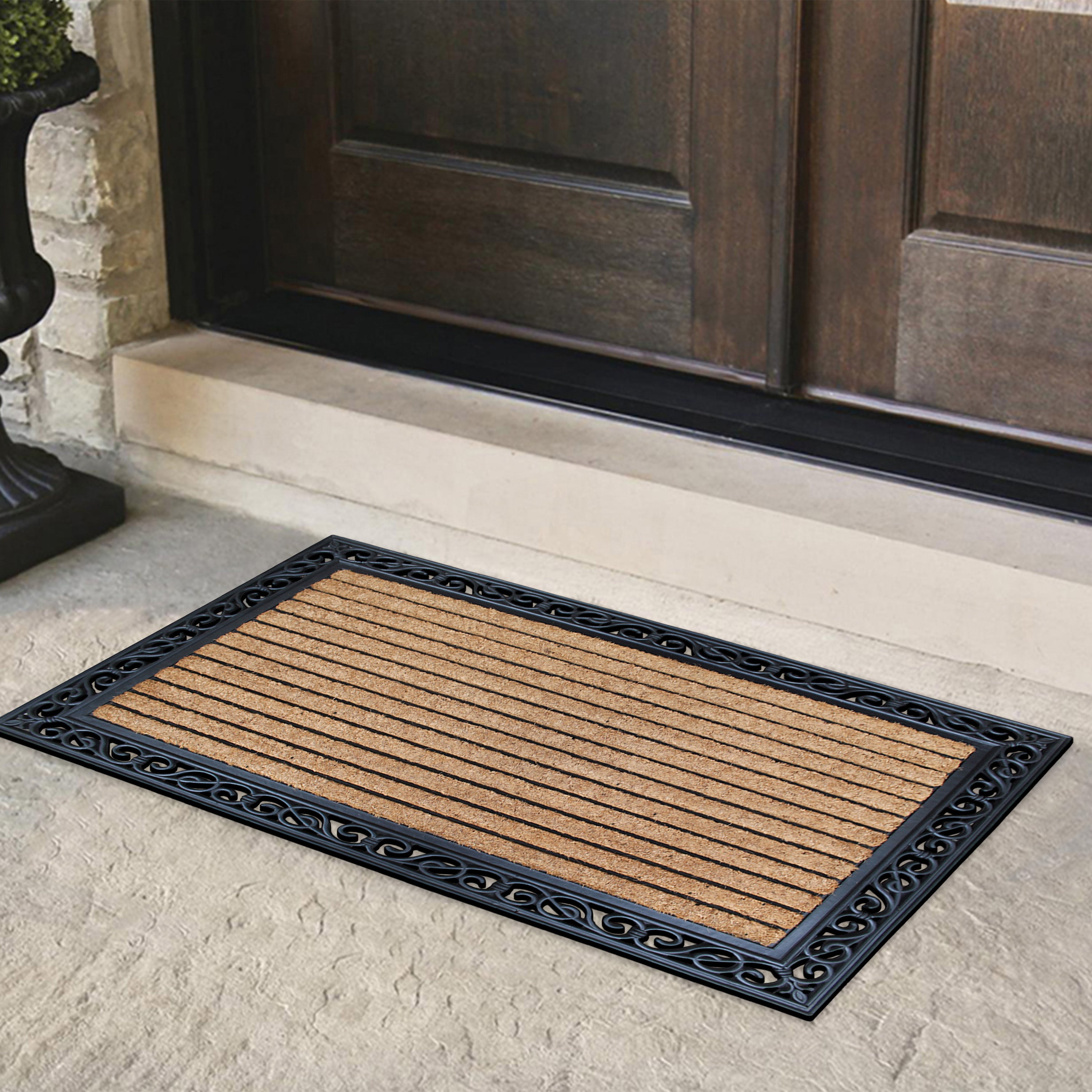 outdoor coir door mat with rubber border and slatted design