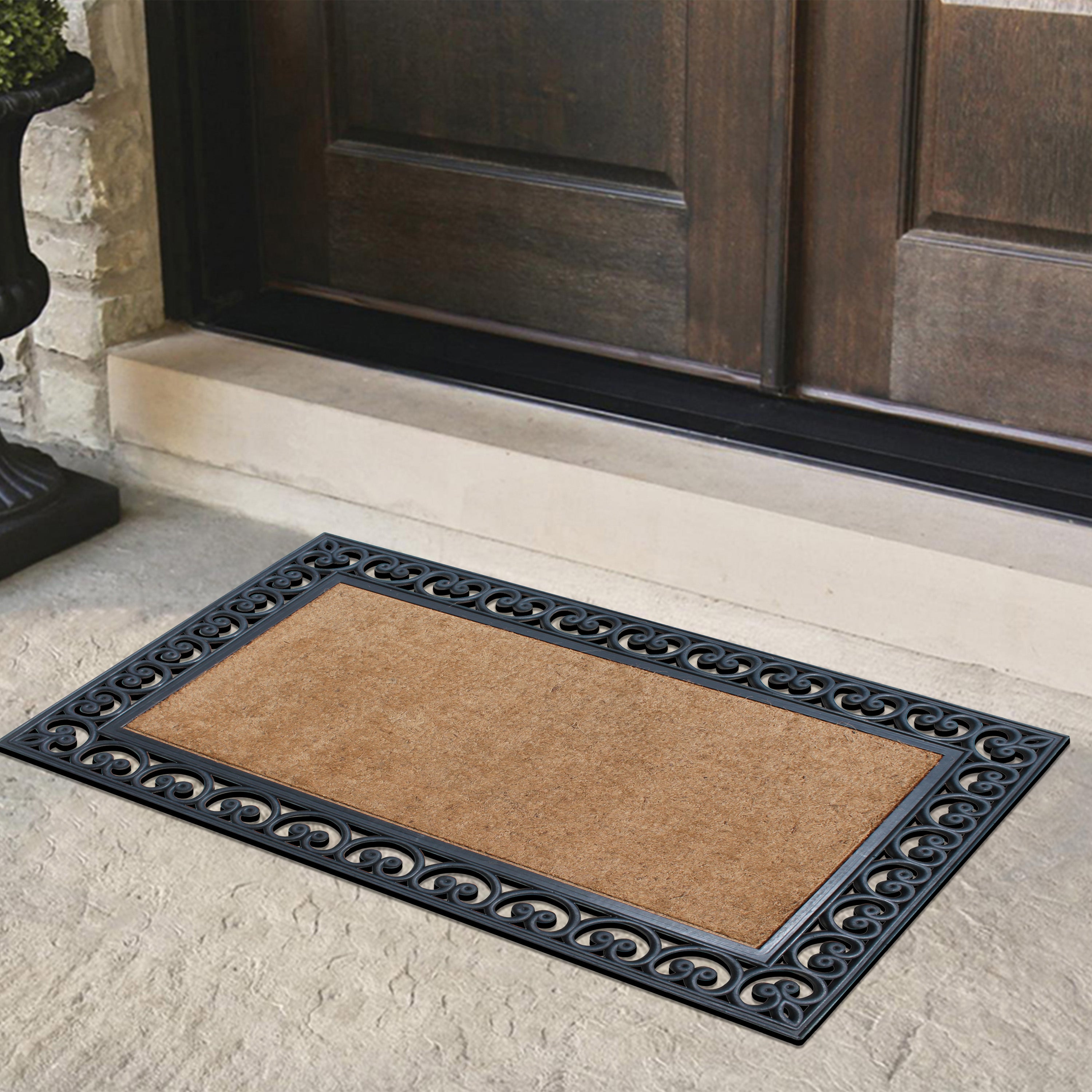 A1HC Plain Coir Rubber Door Mat 30" x 48" Outdoor Entryway Front Door Mat with Scroll Border