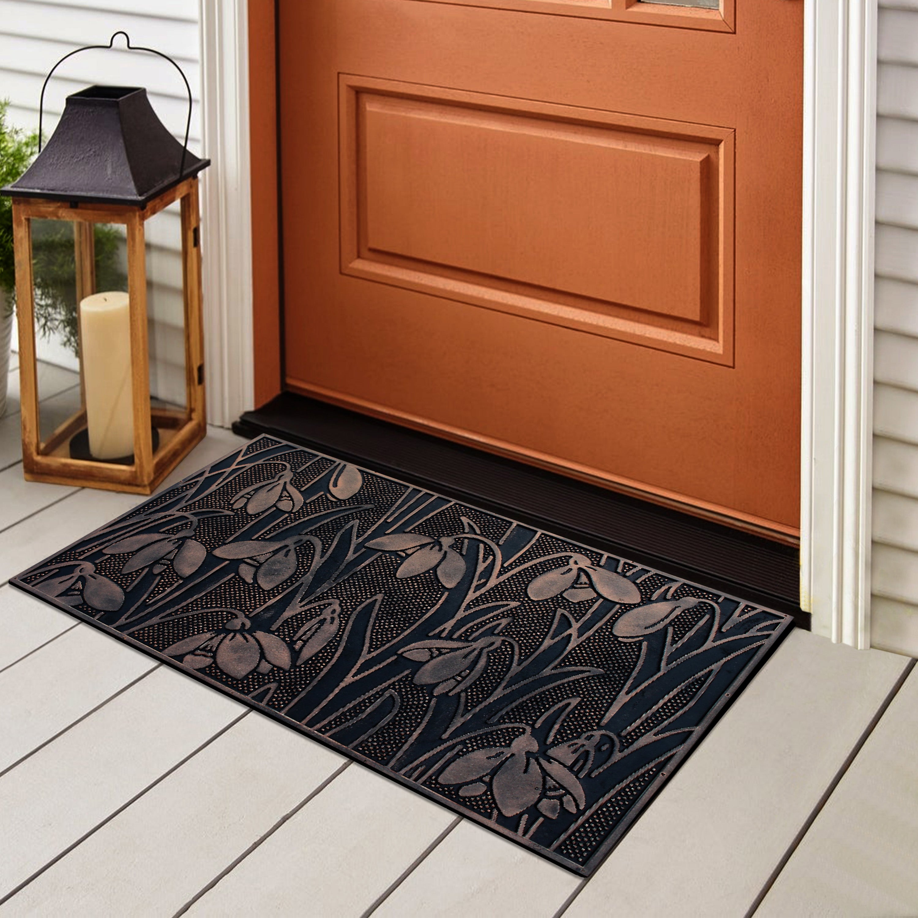 Outdoor rubber door mat with floral snowdrop pattern