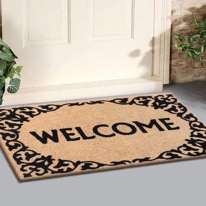 A1HC Natural Coir Flocked Door mat with Heavy Duty Non-Slip PVC Backing, Low-Profile Durable Doormat