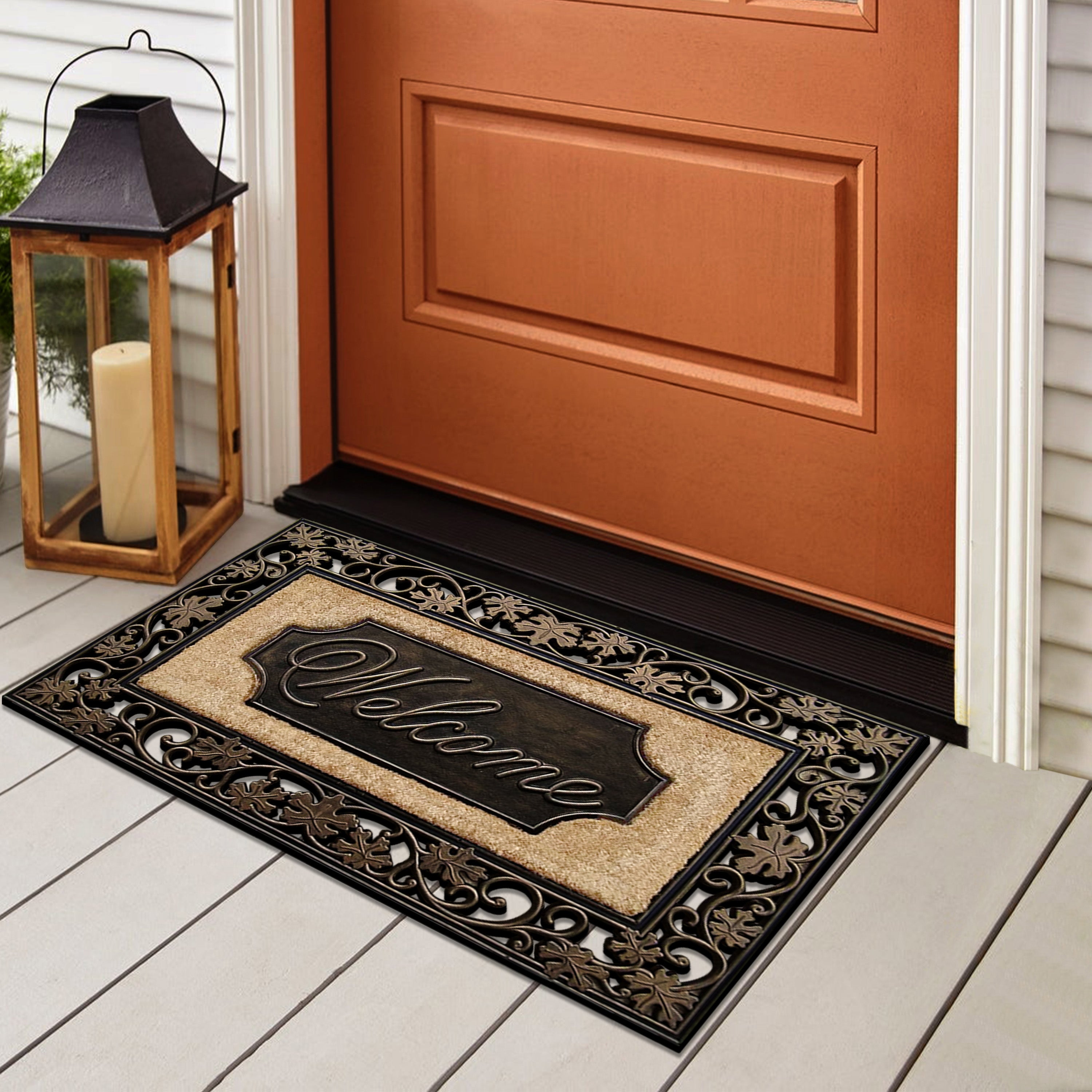 coir doormat with rubber frame welcome design front door