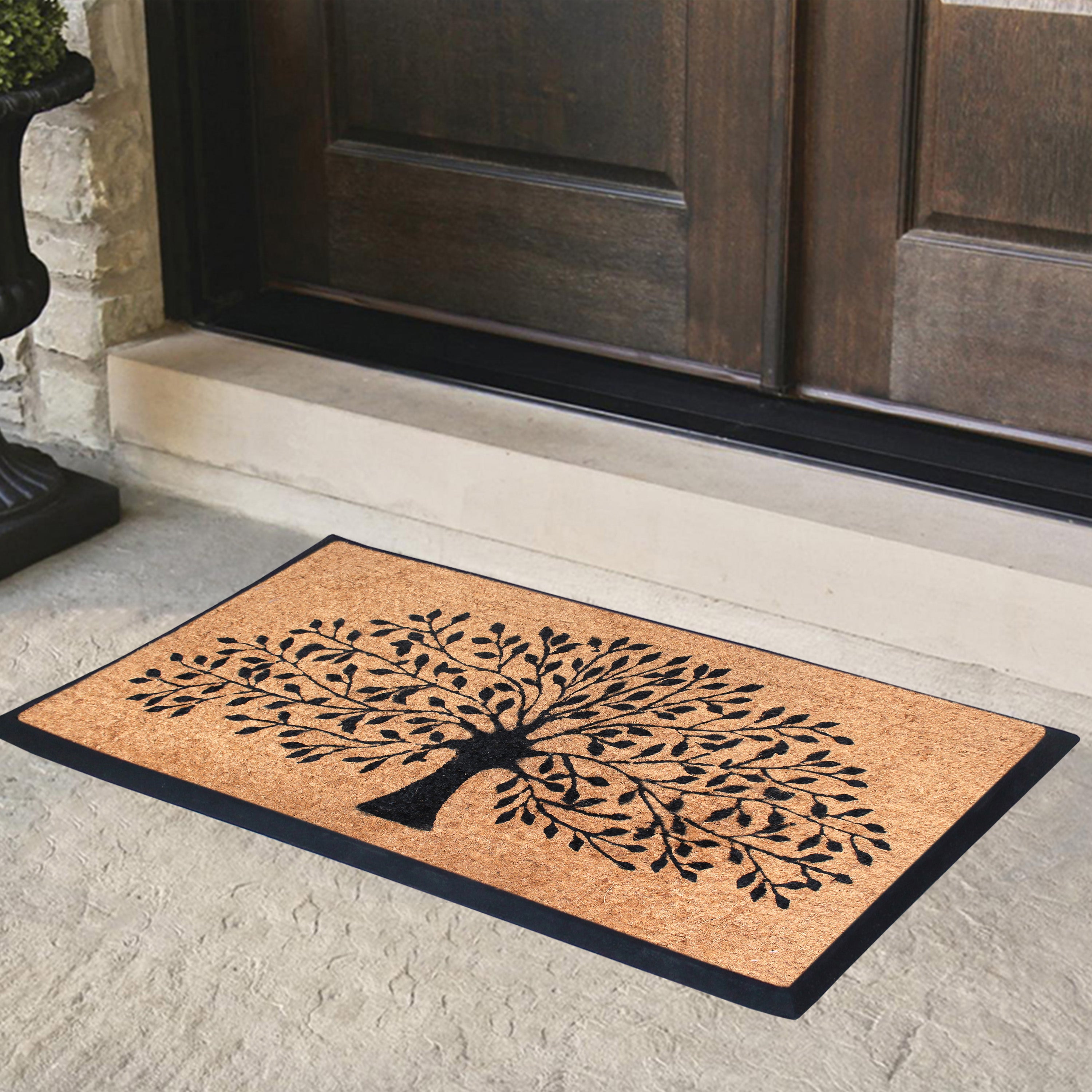 A1HC Tree Design Coir Door Mat Outdoor Front Door Entryway Mat with Non-Slip Backing