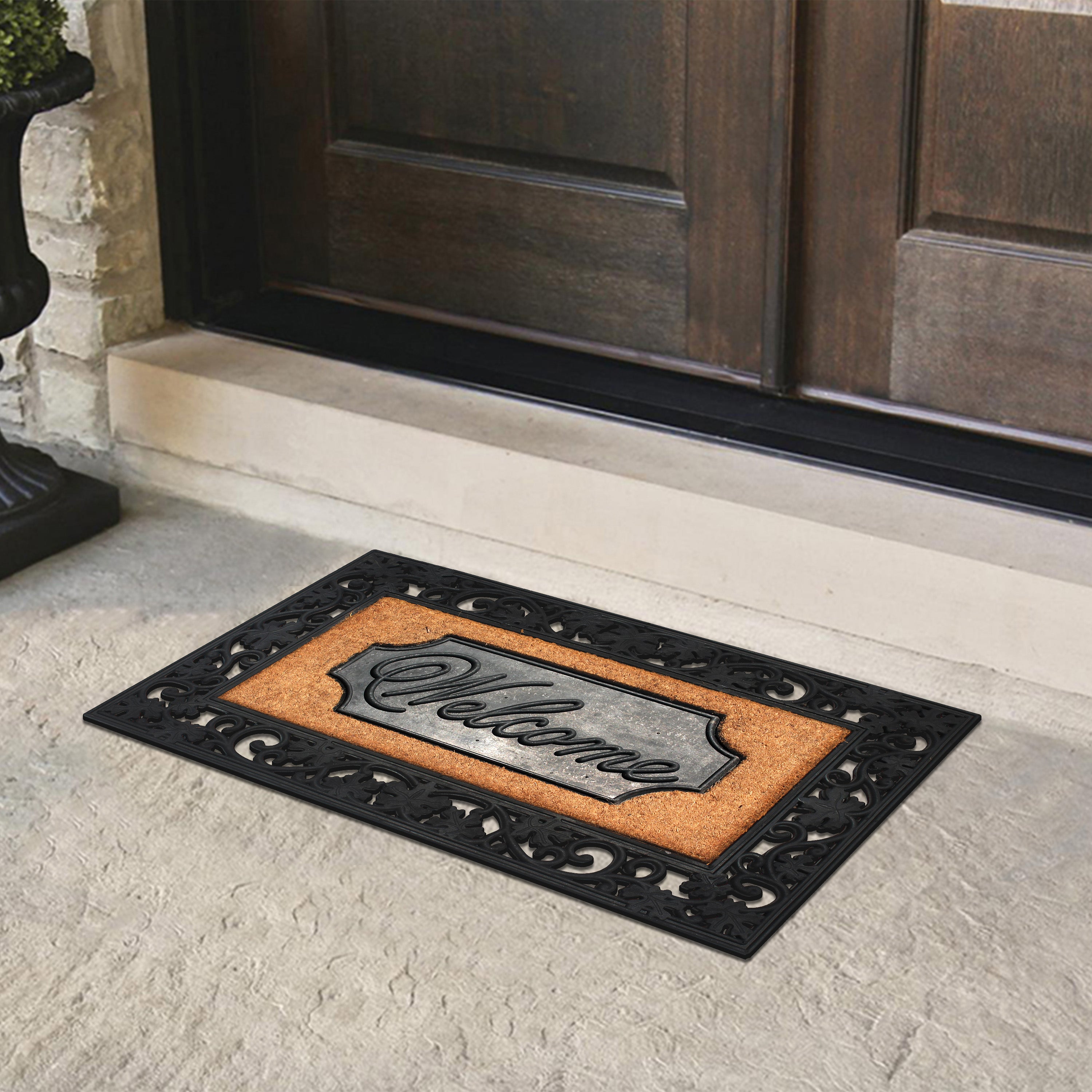coir doormat with rubber frame welcome design front door