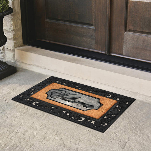 coir doormat with rubber frame welcome design front door