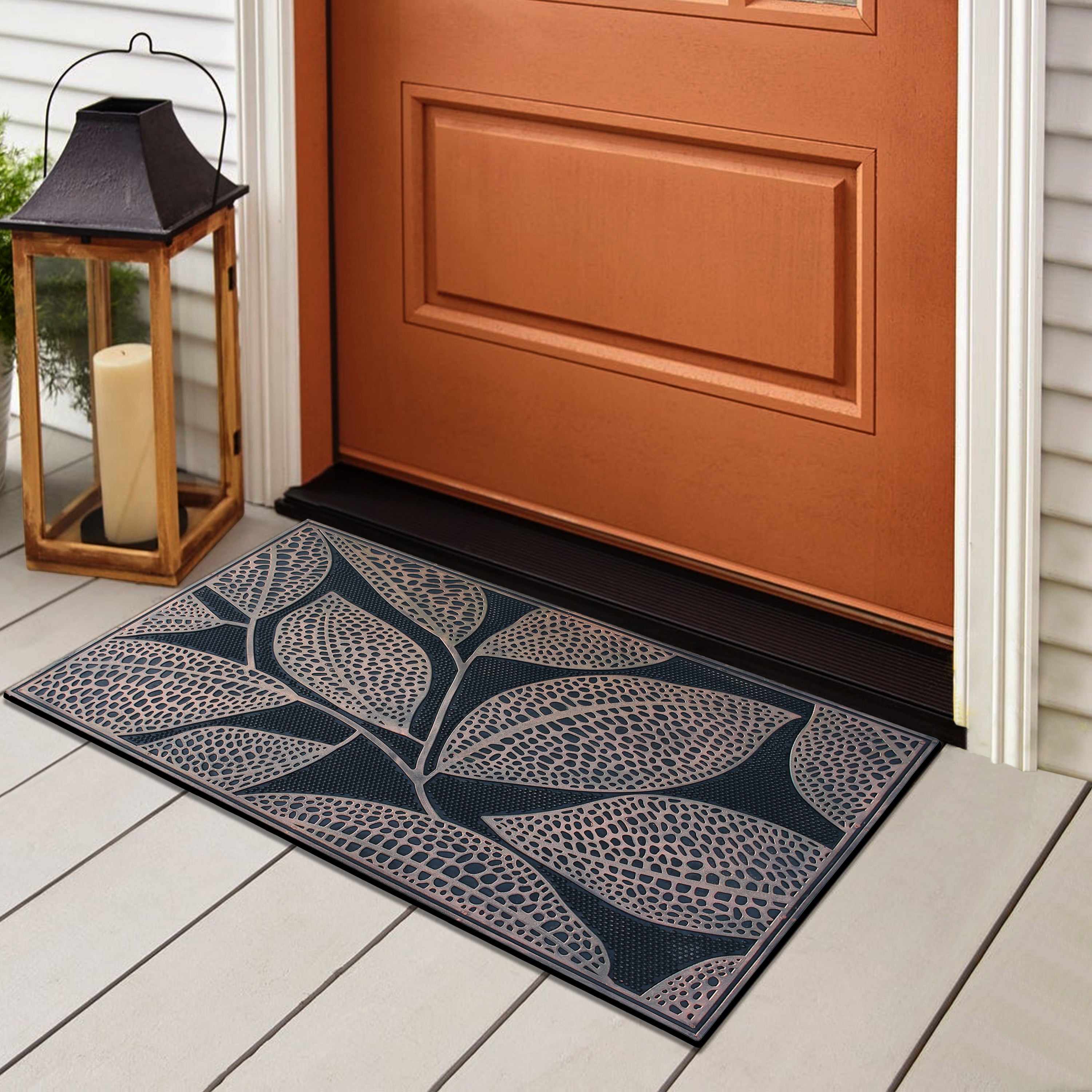 heavy duty rubber front door mat with leaf design