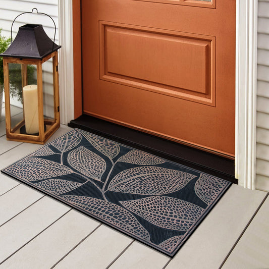 heavy duty rubber front door mat with leaf design